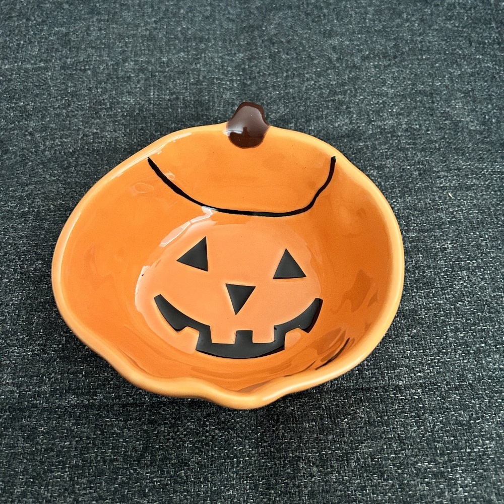 Pottery Barn Orange Pumpkin Spooky Candy Bowl